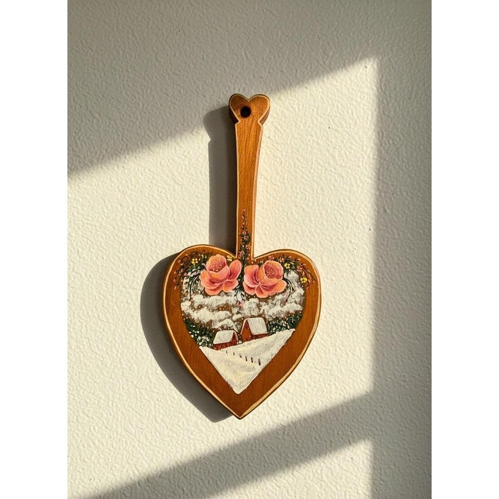 Vintage Wood Wooden Paddle Wall Decor Hand Painted Flower Art